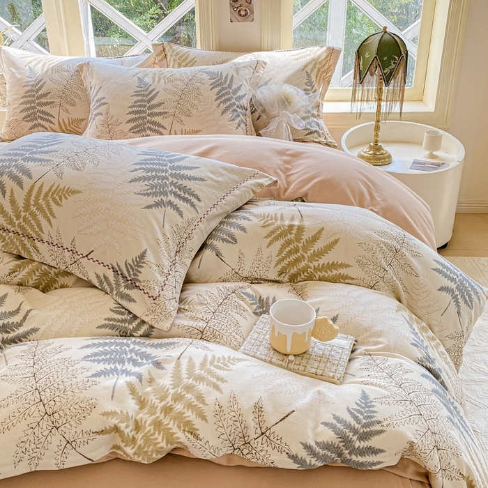 91家纺网 家纺一手货源 找家纺 宜家坊 2024秋冬新款全棉超柔加厚生态磨毛四件套 叶语柔情