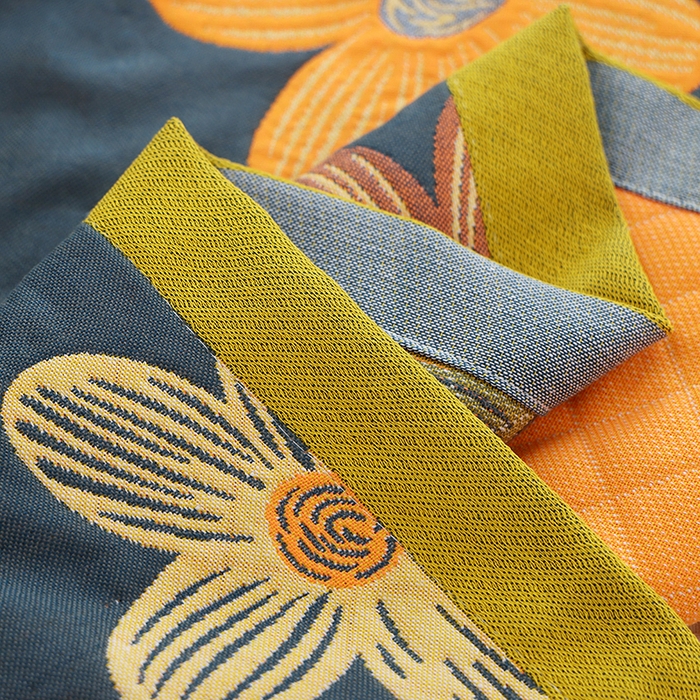 91家纺网 家纺一手货源 找家纺 朴尔家纺-毛巾被 2024新款色织定位提花纯棉四层纱布枕巾 花开忘忧-藏青