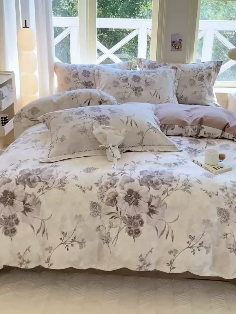 91家纺网 家纺一手货源 找家纺 宜家坊 2024秋冬新款全棉超柔加厚生态磨毛四件套 远黛-灰