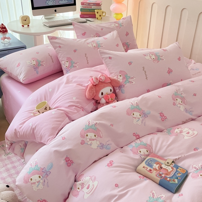 91家纺网 家纺一手货源 找家纺 曼之夏 2024新款全棉三丽鸥卡通四件套 魔法美乐蒂