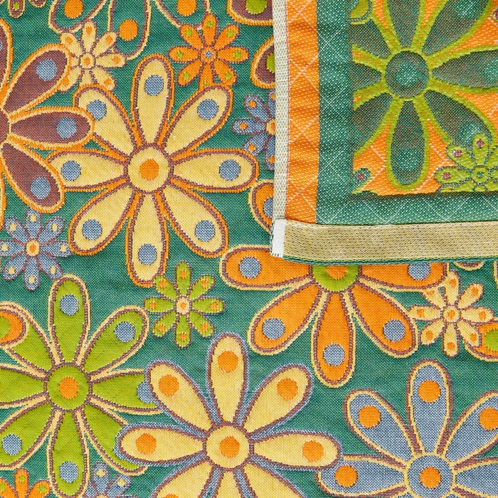 91家纺网 家纺一手货源 找家纺 朴尔家纺-毛巾被 2024新款全棉四层纱布色织提花宽边时尚枕巾系列 繁花似锦-绿