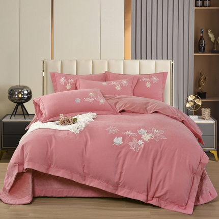 91家纺网 家纺一手货源 找家纺 OL家纺 2024新款双面可用床盖夹棉四件套-罗曼蒂克 深豆沙