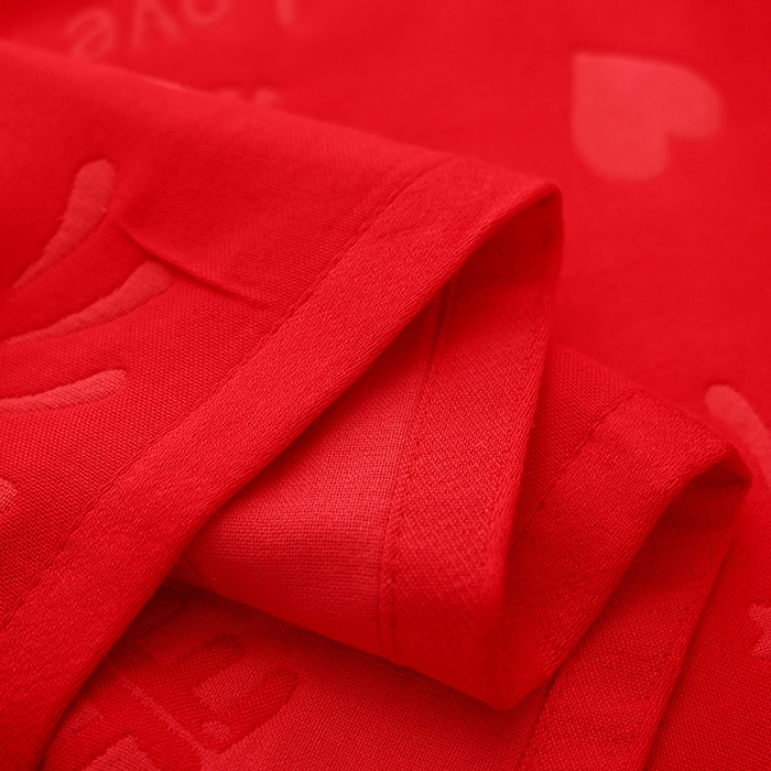 91家纺网 家纺一手货源 找家纺 2024新款全棉六层纱布大红色婚庆加厚透气枕巾52*78cm一对 喜事花生