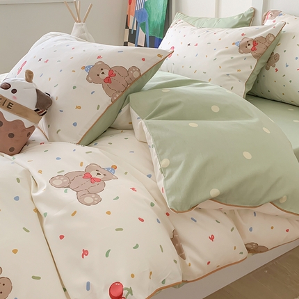 91家纺网 家纺一手货源 找家纺 （总）2024秋冬新款全棉印花嵌绳款小清新四件套