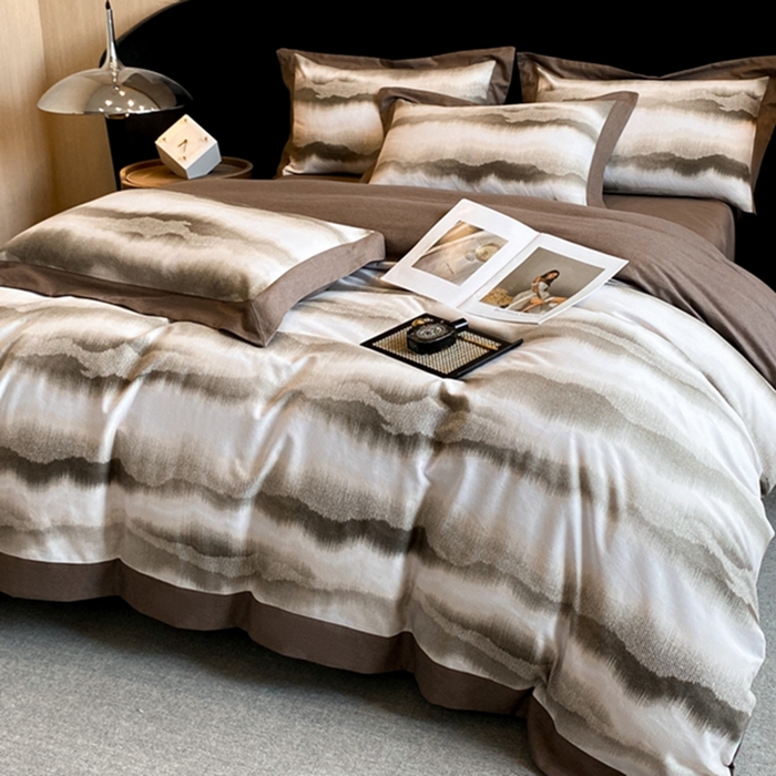 91家纺网 家纺一手货源 找家纺 慕晨 2024新款A类全棉贡缎磨毛数码印花高级宽边简奢款中高端四件套直播爆款 生之水