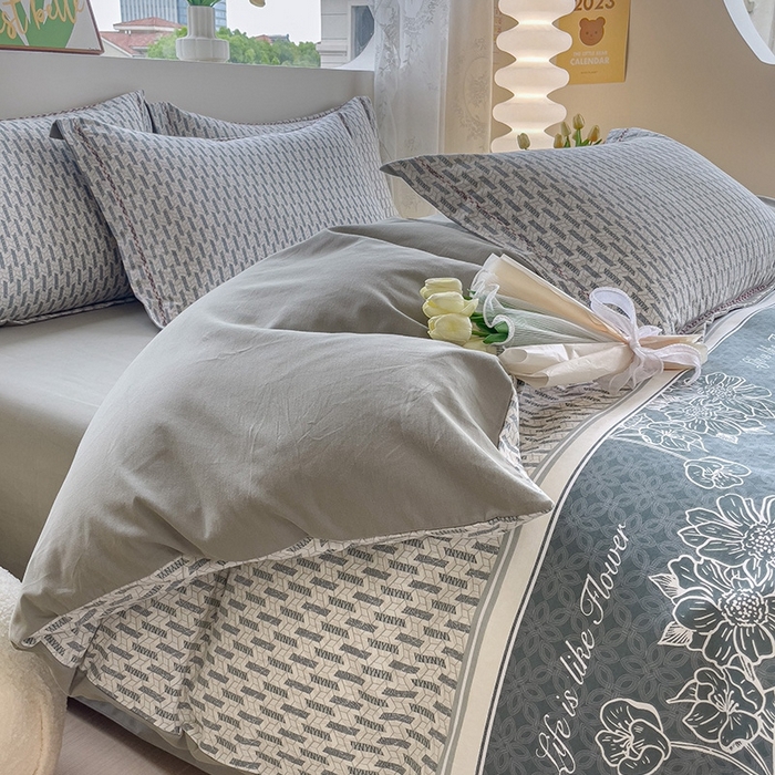 91家纺网 家纺一手货源 找家纺 宜家坊 2024秋冬新款全棉超柔加厚生态磨毛四件套 倾城花语-绿