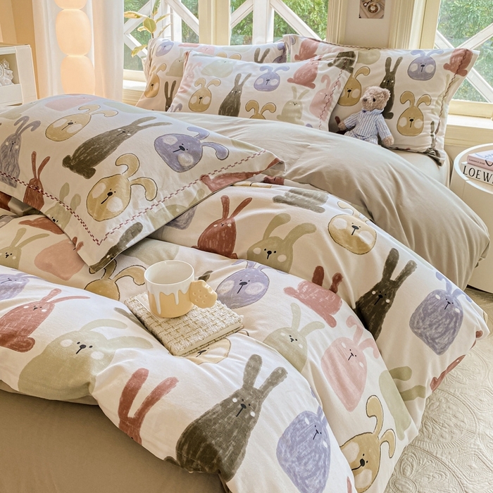 91家纺网 家纺一手货源 找家纺 宜家坊 2024秋冬新款全棉超柔加厚生态磨毛四件套 妮可