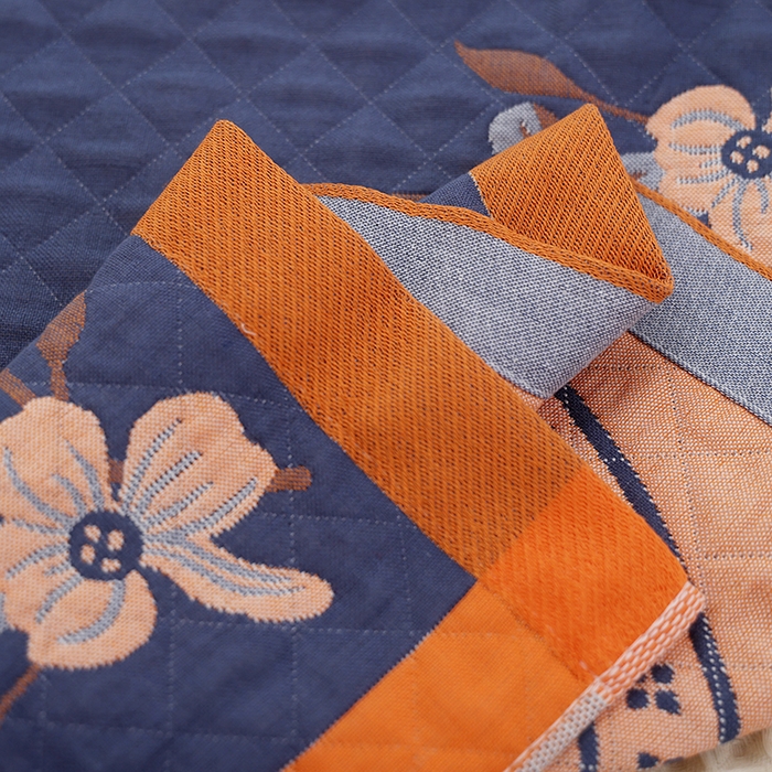 91家纺网 家纺一手货源 找家纺 朴尔家纺-毛巾被 2024新款全棉色织提花宽边定位四层纱布枕巾 春意浓-藏青