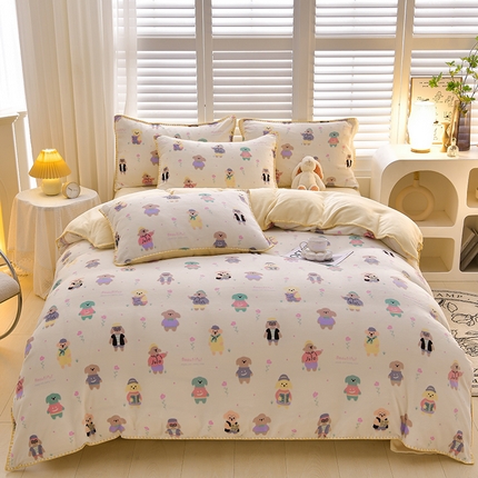 菡宝 2024新款高克重印花贝壳边牛奶绒四件套 动物乐园