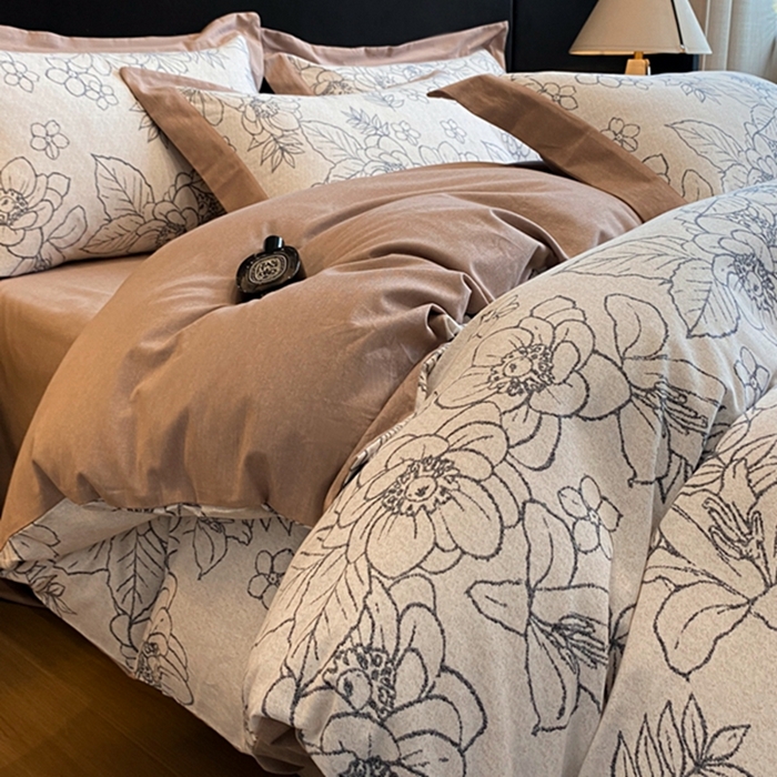 91家纺网 家纺一手货源 找家纺 慕晨 2024新款A类全棉贡缎磨毛数码印花高级宽边简奢款中高端四件套直播爆款 茉娜