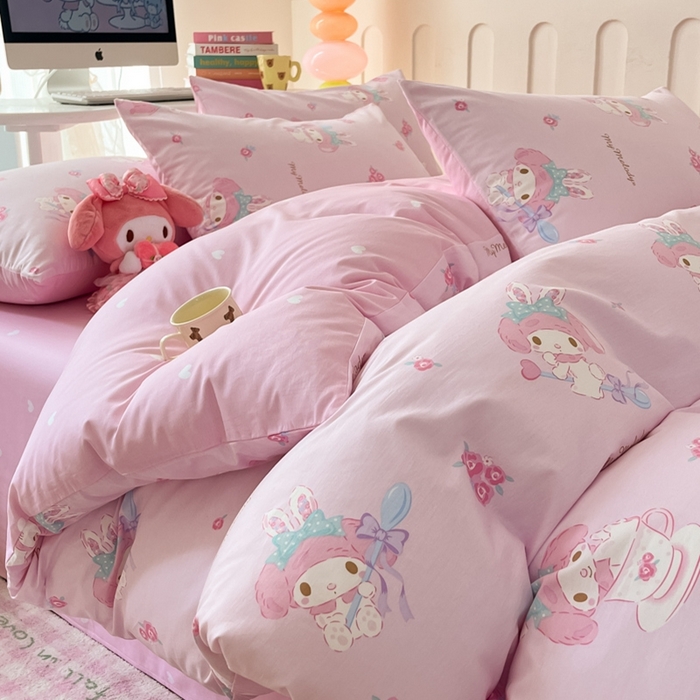 91家纺网 家纺一手货源 找家纺 曼之夏 2024新款全棉三丽鸥卡通四件套 魔法美乐蒂