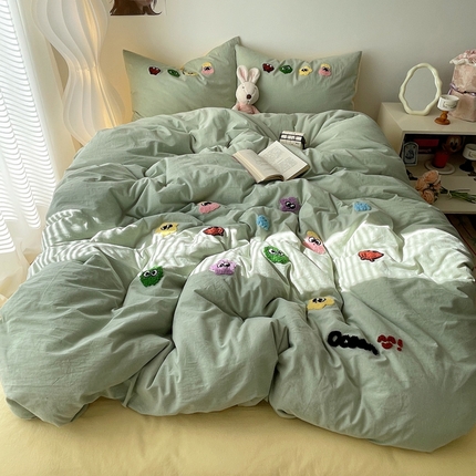 91家纺网 家纺一手货源 找家纺 红嘴企鹅 2025新款海底世界水洗棉四件套 海底世界-水绿