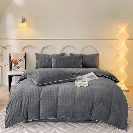 91家纺网 家纺一手货源 找家纺 （总）2024新款牛奶绒雕花麻绳款三件套四件套