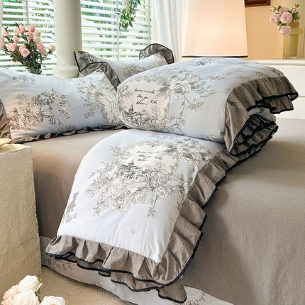 91家纺网 家纺一手货源 找家纺 韩约家纺 2025新款1针织棉皱皱纱床单款夏凉被春秋被冬被四件套 巴克庄园