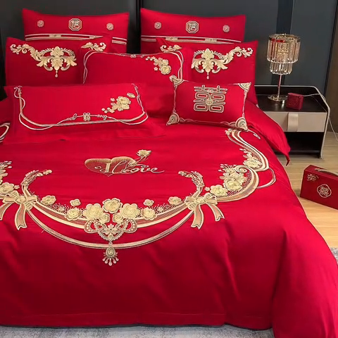 91家纺网 家纺一手货源 找家纺 用心 2024年新款双面磨毛绣花婚庆四件套龙凤唐朝