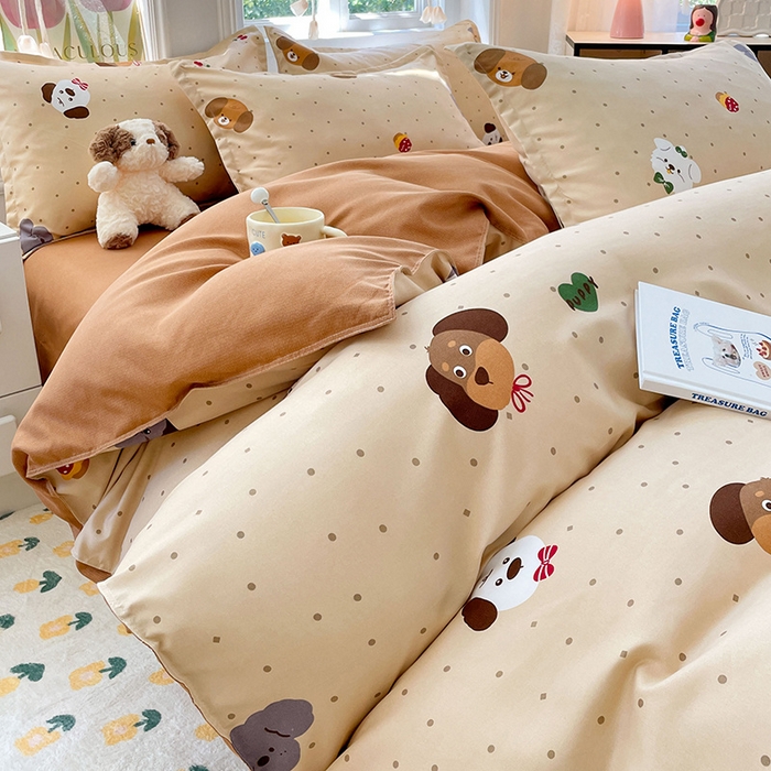 91家纺网 家纺一手货源 找家纺 世爵家纺 2025新款亲肤印花磨毛四件套 俏皮小狗