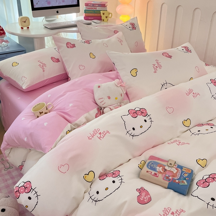 91家纺网 家纺一手货源 找家纺 曼之夏 2024新款全棉三丽鸥卡通四件套 少女凯蒂