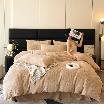 91家纺网 家纺一手货源 找家纺 2024新款兔毛麦穗纹系列三件套四件套 琉璃杏色