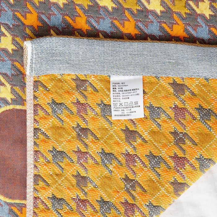 91家纺网 家纺一手货源 找家纺 朴尔家纺-毛巾被 2024新款全棉四层纱布色织提花宽边时尚枕巾系列 千鸟小熊-黄