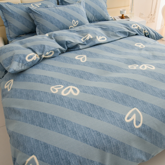 91家纺网 家纺一手货源 找家纺 润淳 2025新直播加厚活性磨毛四件套纯棉三件套 一心一意 蓝