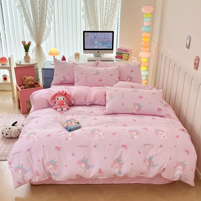 91家纺网 家纺一手货源 找家纺 曼之夏 2024新款全棉三丽鸥卡通四件套 魔法美乐蒂