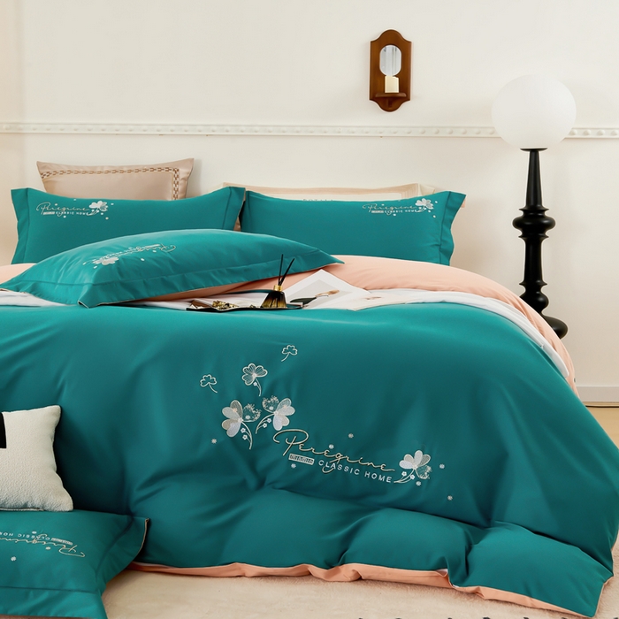 91家纺网 家纺一手货源 找家纺 U品汇 2024新品生态加厚长绒棉纯棉绣花60S全棉磨毛刺绣四件套AB版双面绣花 香芬-孔雀兰