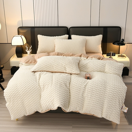 菡宝 2024新款高克重金龟绒纯色提花四件套 米白