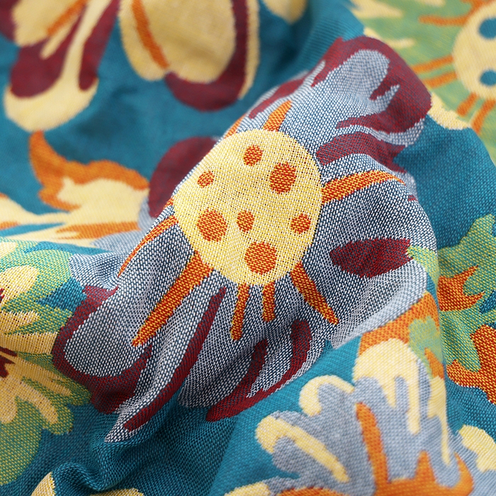 91家纺网 家纺一手货源 找家纺 朴尔家纺-毛巾被 2024新款色织定位提花纯棉四层纱布枕巾 油画花园-蓝