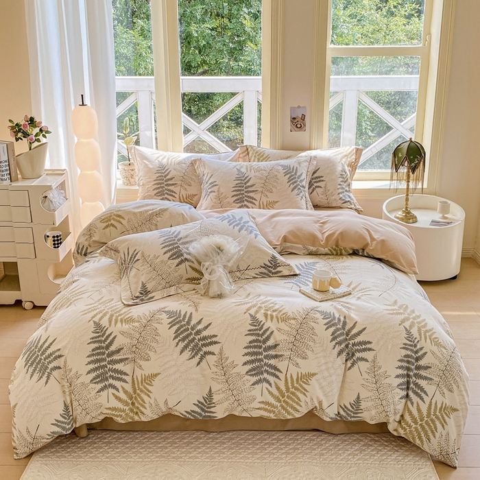 91家纺网 家纺一手货源 找家纺 宜家坊 2024秋冬新款全棉超柔加厚生态磨毛四件套 叶语柔情