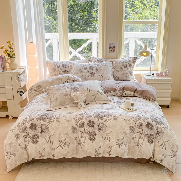 91家纺网 家纺一手货源 找家纺 宜家坊 2024秋冬新款全棉超柔加厚生态磨毛四件套 远黛-灰