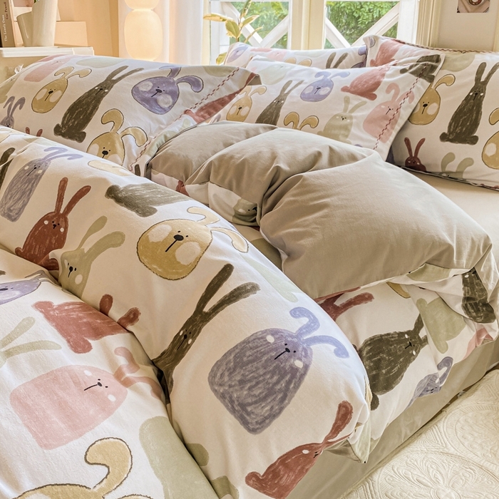 91家纺网 家纺一手货源 找家纺 宜家坊 2024秋冬新款全棉超柔加厚生态磨毛四件套 妮可