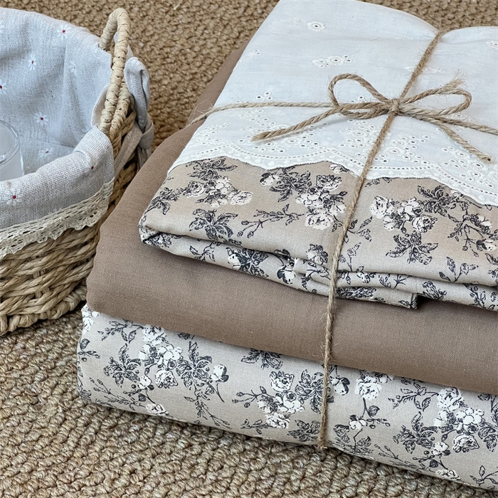 91家纺网 家纺一手货源 找家纺 2024新款全棉印花双层纱四件套--蕾丝花边款 美式