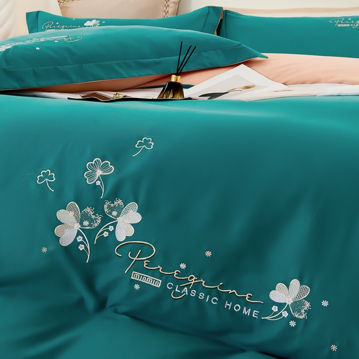 91家纺网 家纺一手货源 找家纺 U品汇 2024新品生态加厚长绒棉纯棉绣花60S全棉磨毛刺绣四件套AB版双面绣花 香芬-孔雀兰