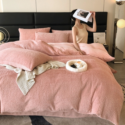 2024新款兔毛麦穗纹系列三件套四件套 琉璃粉