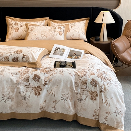 91家纺网 家纺一手货源 找家纺 （总）慕晨 2024新款A类全棉贡缎磨毛数码印高级宽边简奢款中高端四件套直播爆款