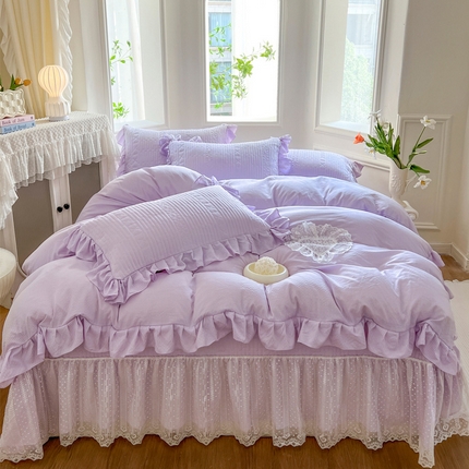 91家纺网 家纺一手货源 找家纺 乐朵2025春夏  妮可  A类 泡泡棉 夹棉床盖四件套（专版专利 控价188） 香芋紫