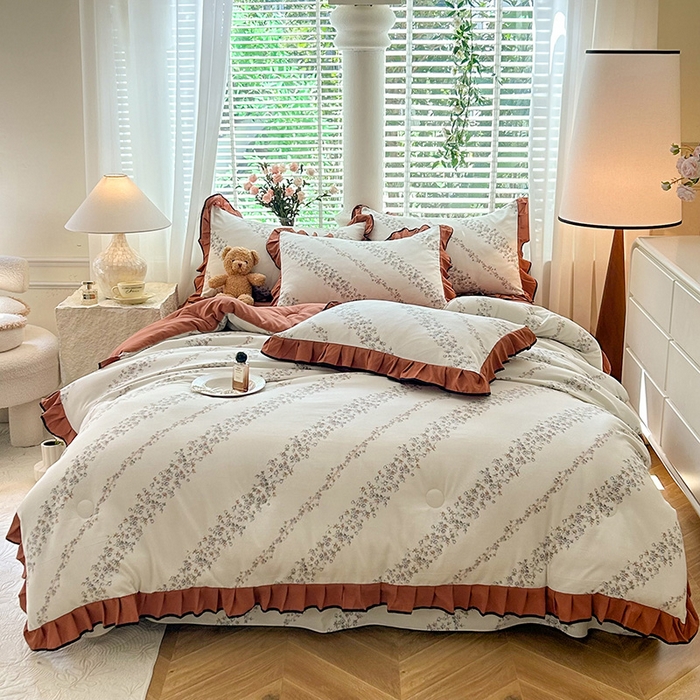 91家纺网 家纺一手货源 找家纺 韩约家纺 2025新款1针织棉皱皱纱床单款夏凉被春秋被冬被四件套 栖息