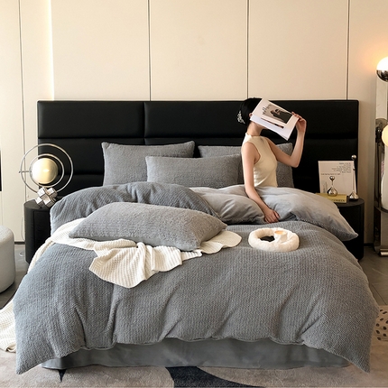 91家纺网 家纺一手货源 找家纺 2024新款兔毛麦穗纹系列三件套四件套 琉璃灰