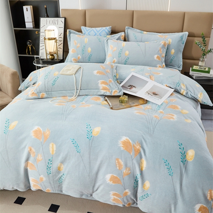 91家纺网 家纺一手货源 找家纺 卡迪亚 2024新款全消光牛奶绒印花四件套 芦苇花