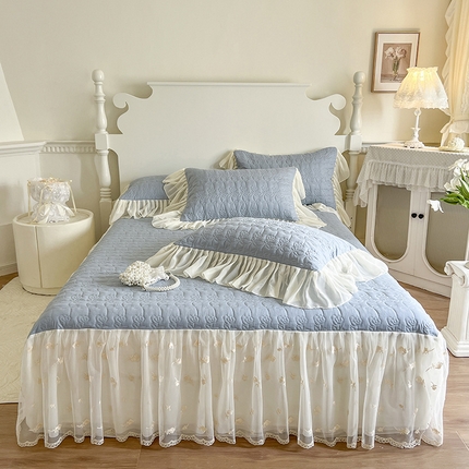 网红馆 2025新款全棉床裙三件套-玫瑰花园 星蓝