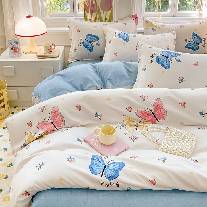 91家纺网 家纺一手货源 找家纺 世爵家纺 2025新款亲肤印花磨毛四件套 游园戏蝶