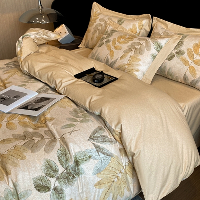 91家纺网 家纺一手货源 找家纺 慕晨 2024新款A类全棉贡缎磨毛数码印花高级宽边简奢款中高端四件套直播爆款 春派