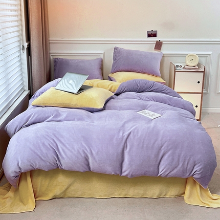 2024新款ins风小红书推荐高克重纯色双拼牛奶绒四件套 芋泥奶紫