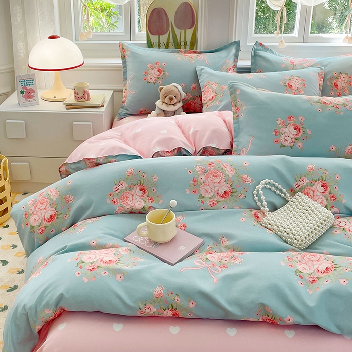 91家纺网 家纺一手货源 找家纺 世爵家纺 2025新款亲肤印花磨毛四件套 花月诗篇