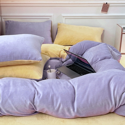 91家纺网 家纺一手货源 找家纺 （总）2024新款ins风小红书推荐高克重纯色双拼牛奶绒四件套