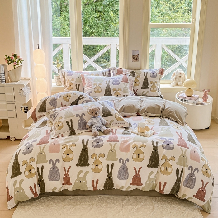 91家纺网 家纺一手货源 找家纺 宜家坊 2024秋冬新款全棉超柔加厚生态磨毛四件套 妮可