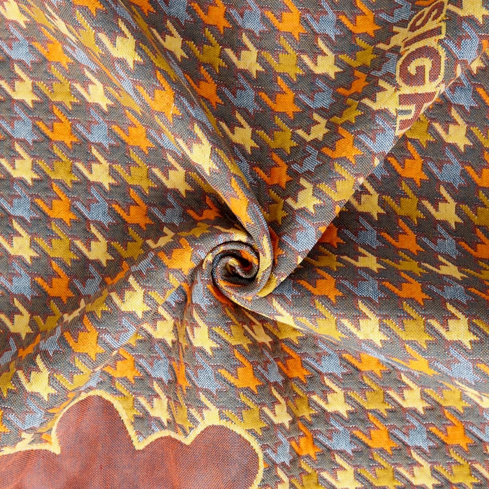 91家纺网 家纺一手货源 找家纺 朴尔家纺-毛巾被 2024新款全棉四层纱布色织提花宽边时尚枕巾系列 千鸟小熊-黄