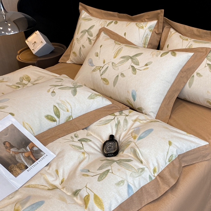 91家纺网 家纺一手货源 找家纺 慕晨 2024新款A类全棉贡缎磨毛数码印花高级宽边简奢款中高端四件套直播爆款 乐莹-米