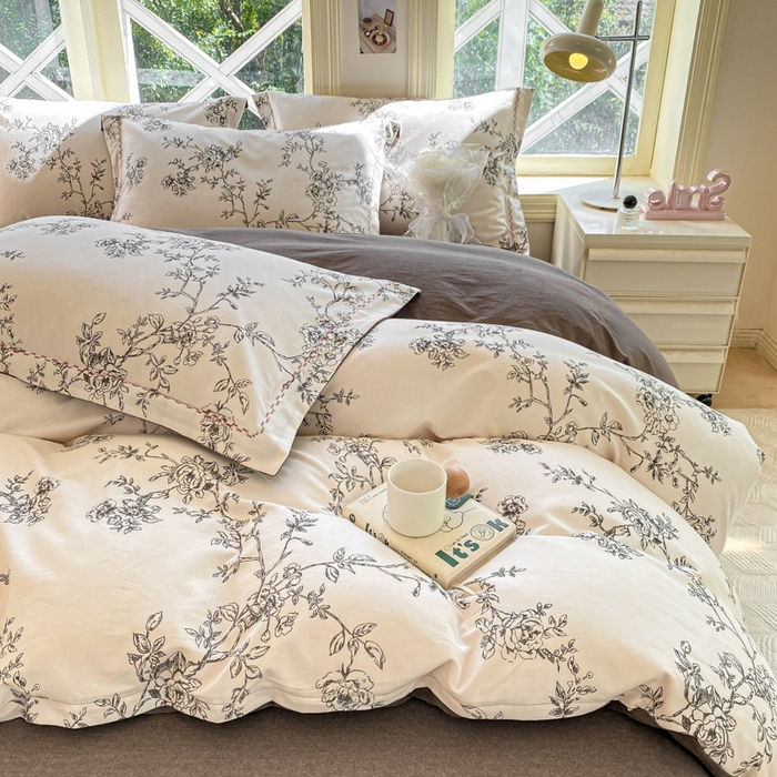 91家纺网 家纺一手货源 找家纺 宜家坊 2024秋冬新款全棉超柔加厚生态磨毛四件套 寻花集