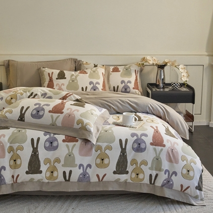 91家纺网 家纺一手货源 找家纺 （总）慕晨 2024新款A类全棉贡缎磨毛数码印高级宽边简奢款中高端四件套直播爆款